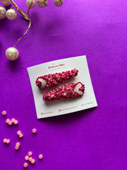 Pink Heart - Embroidered Hair Pin