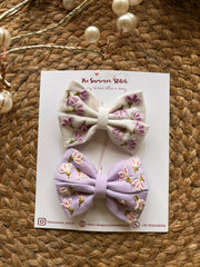 Violet Petals- Embroidered Bow