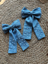 Denim Hearts Embroidered Bow