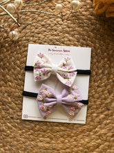 Violet Petals- Embroidered Bow Hair Ties
