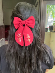 Red Autumn Embroidered Bow