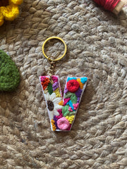 Embroidered Floral Initial Keychain