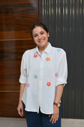 Flower Pop - Cotton Linen Embroidered Shirt