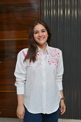Wildflower Whisper - Cotton Linen Embroidered Shirt