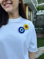 Sunflower, Evil Eye and Heart Embroidered Brooch