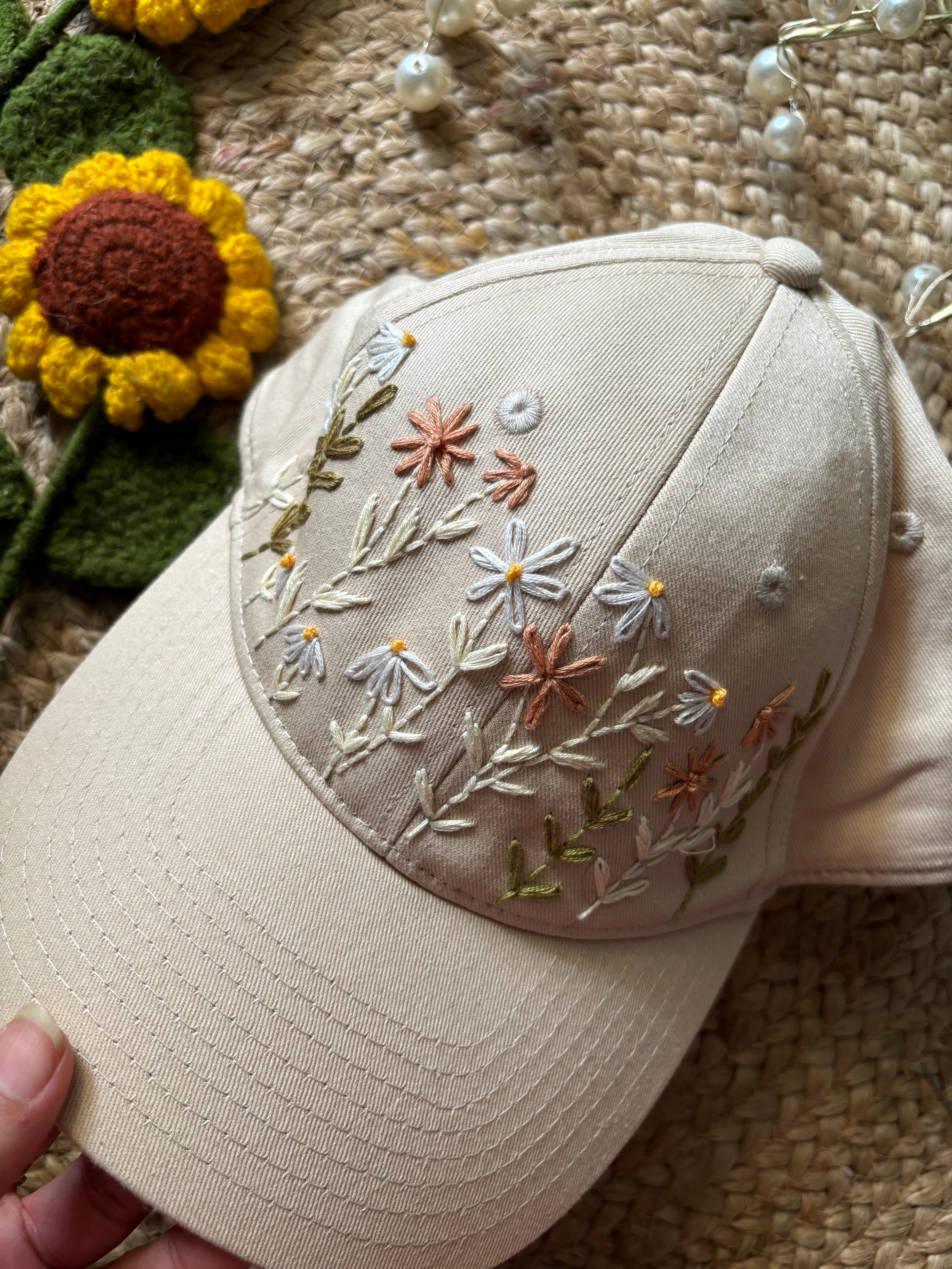 Beige Florals - Embroidered Cap