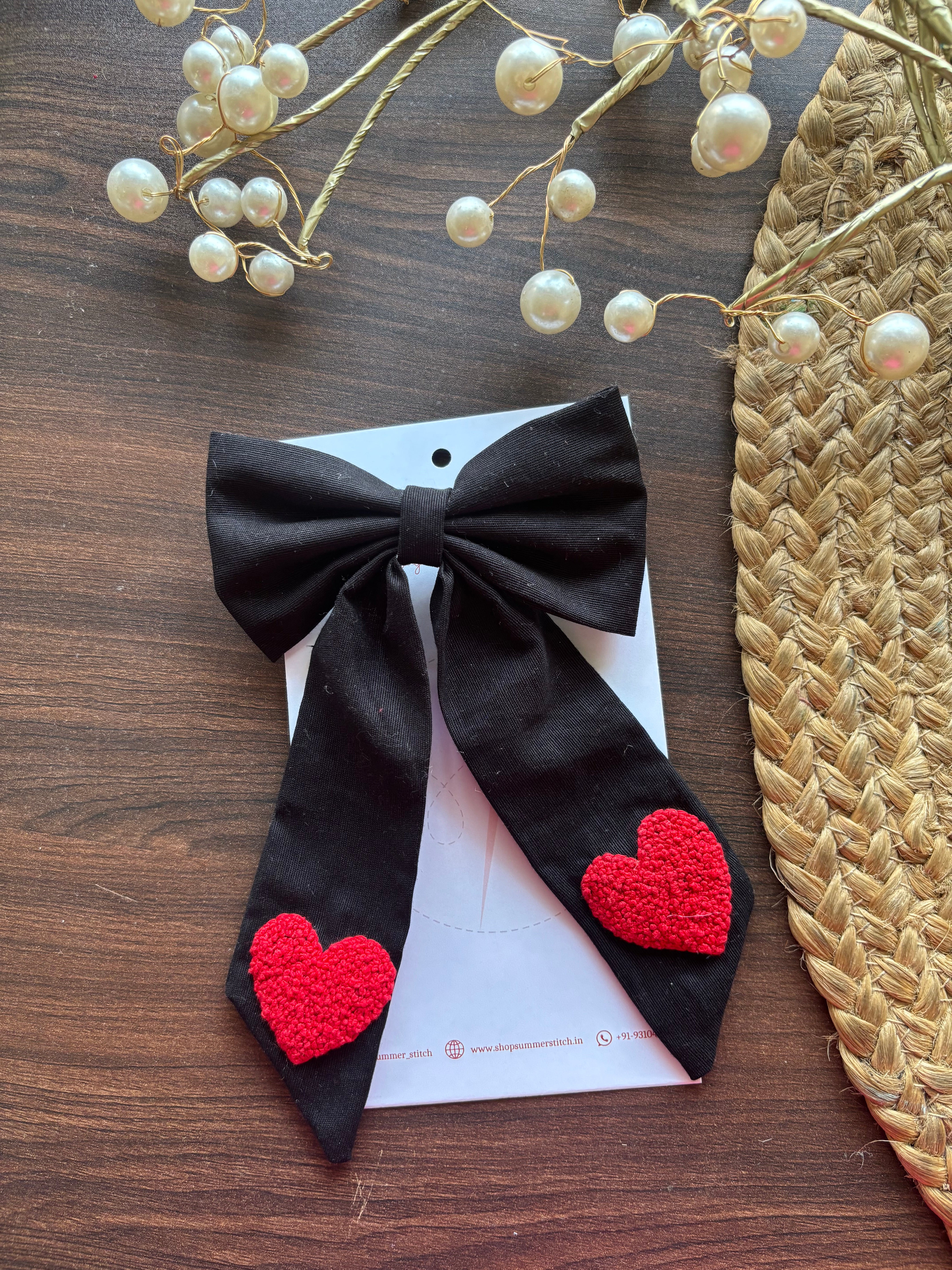 Midnight Amour - Embroidered Bow