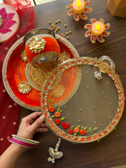 Embroidered Channi and Thali Set- Karwachauth Special