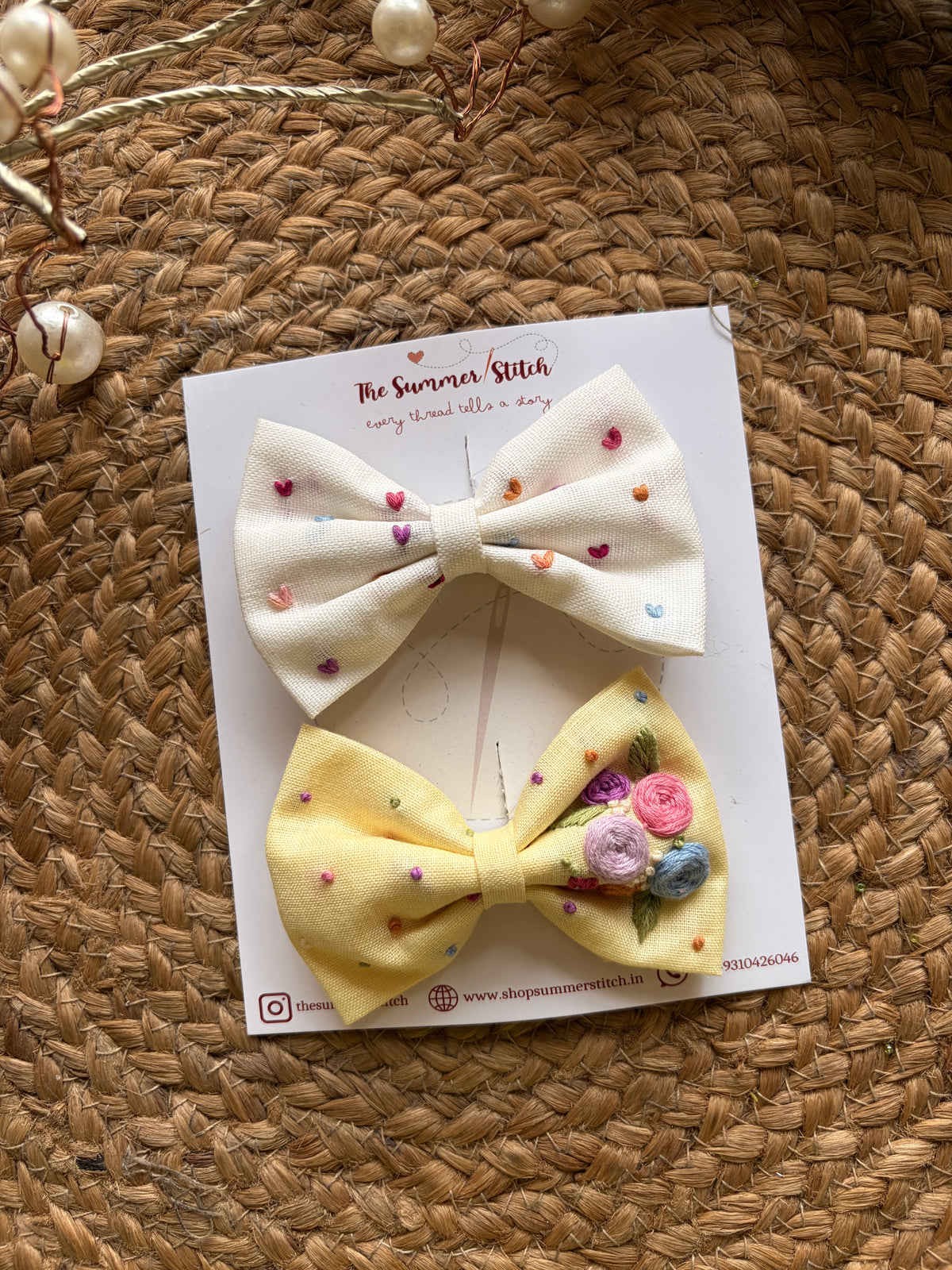 Confetti Hearts-  Embroidered Bow
