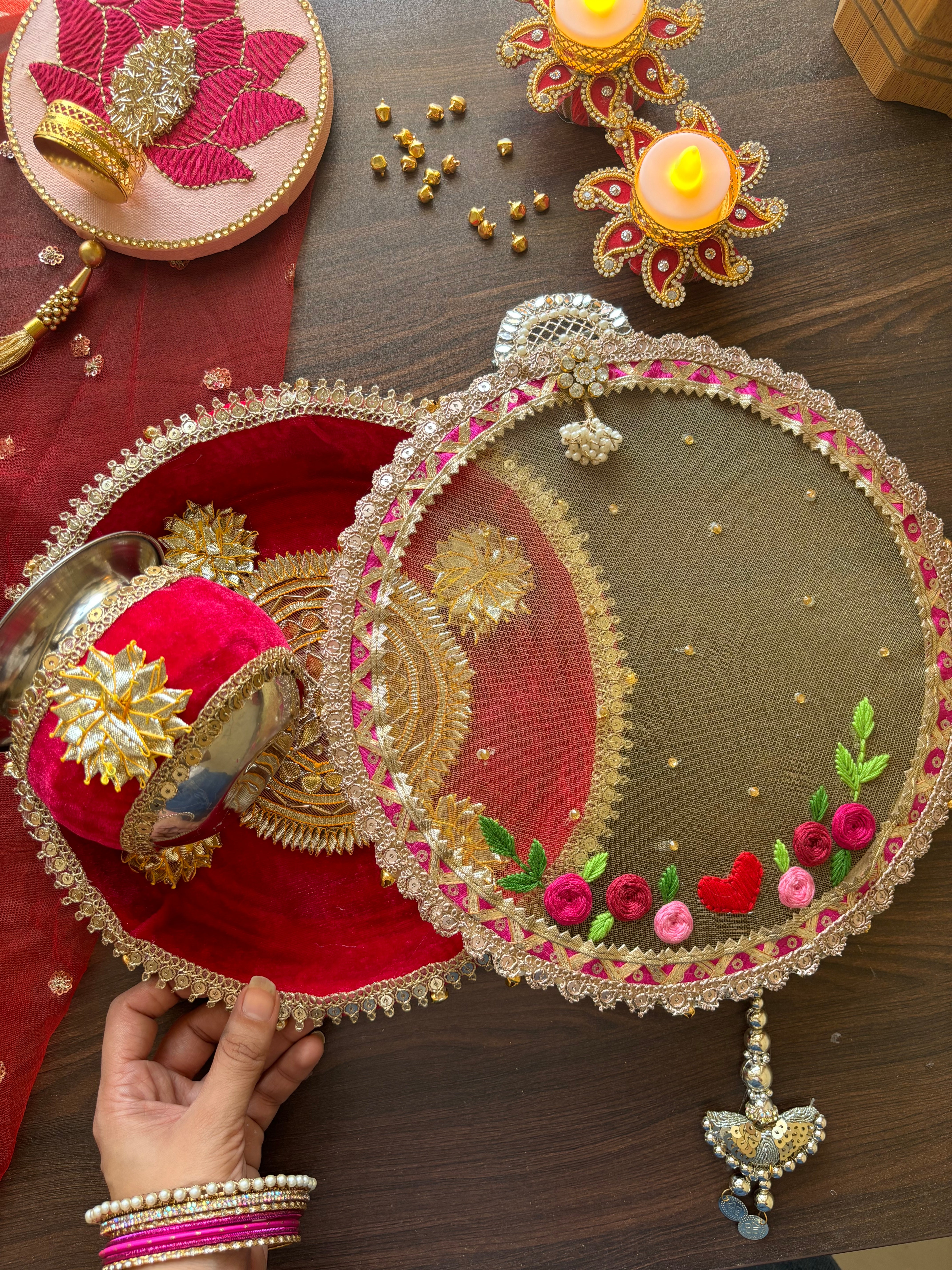 Embroidered Channi and Thali Set- Karwachauth Special