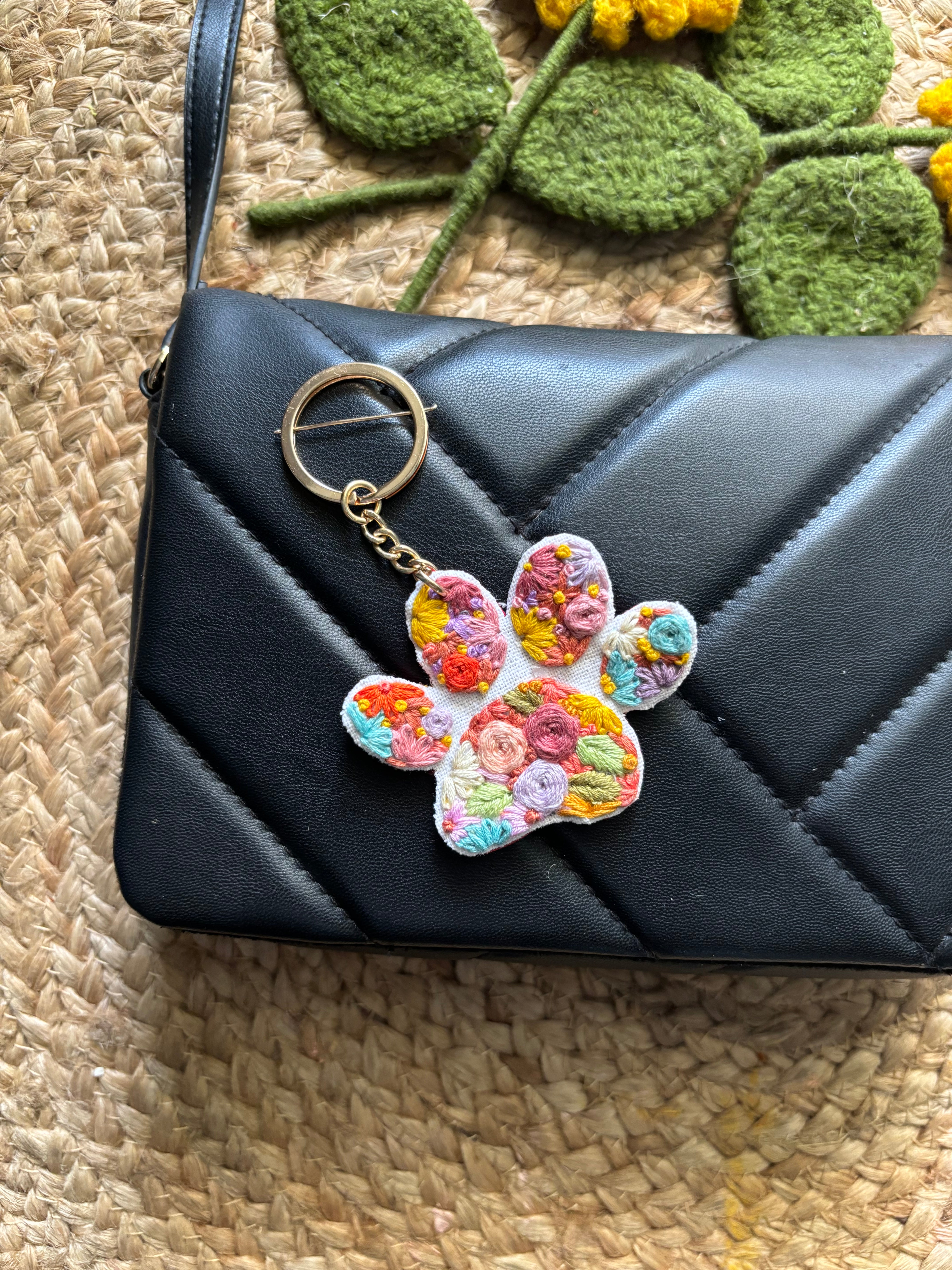 Dog Paw Embroidered Keychain