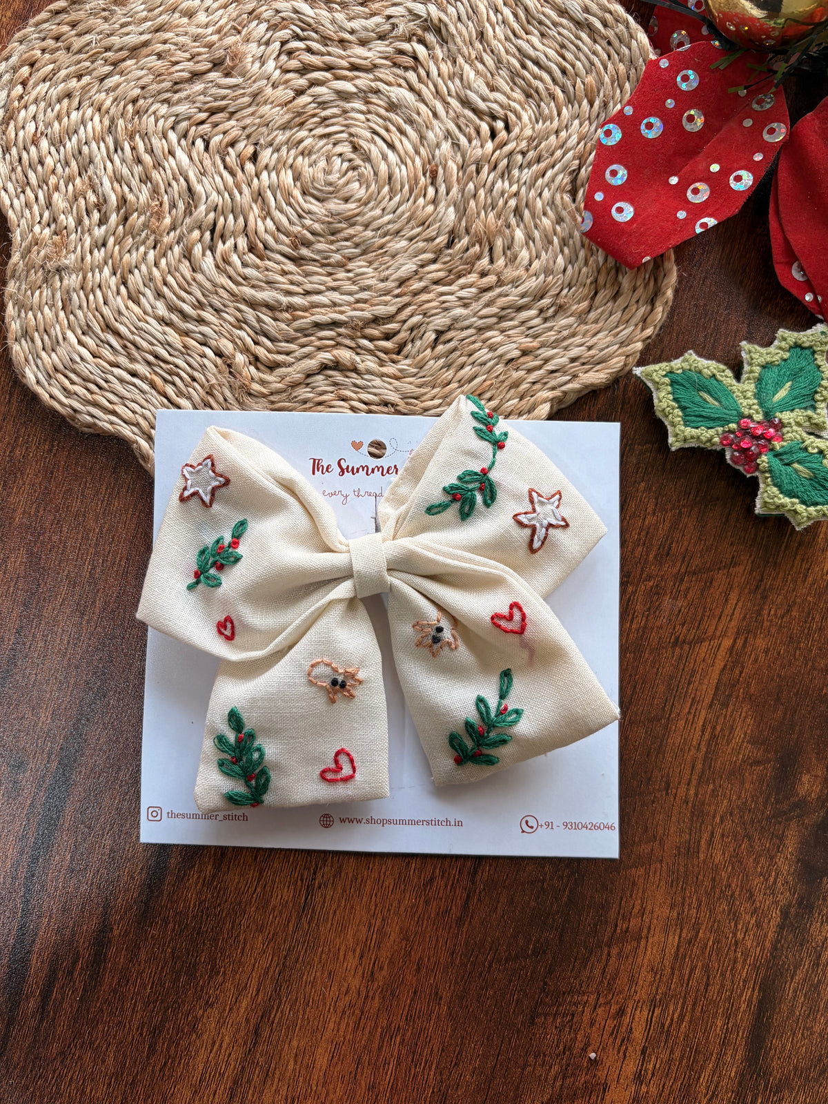 Merry Xmas-  Embroidered Bow