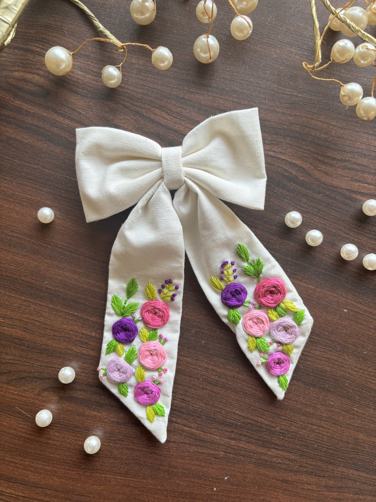All Season Embroidered Bow