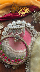Pastel Pearl Embroidered Channi and Thali Set- Karwachauth Special