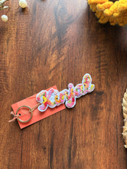 Embroidered Floral Name Keychain