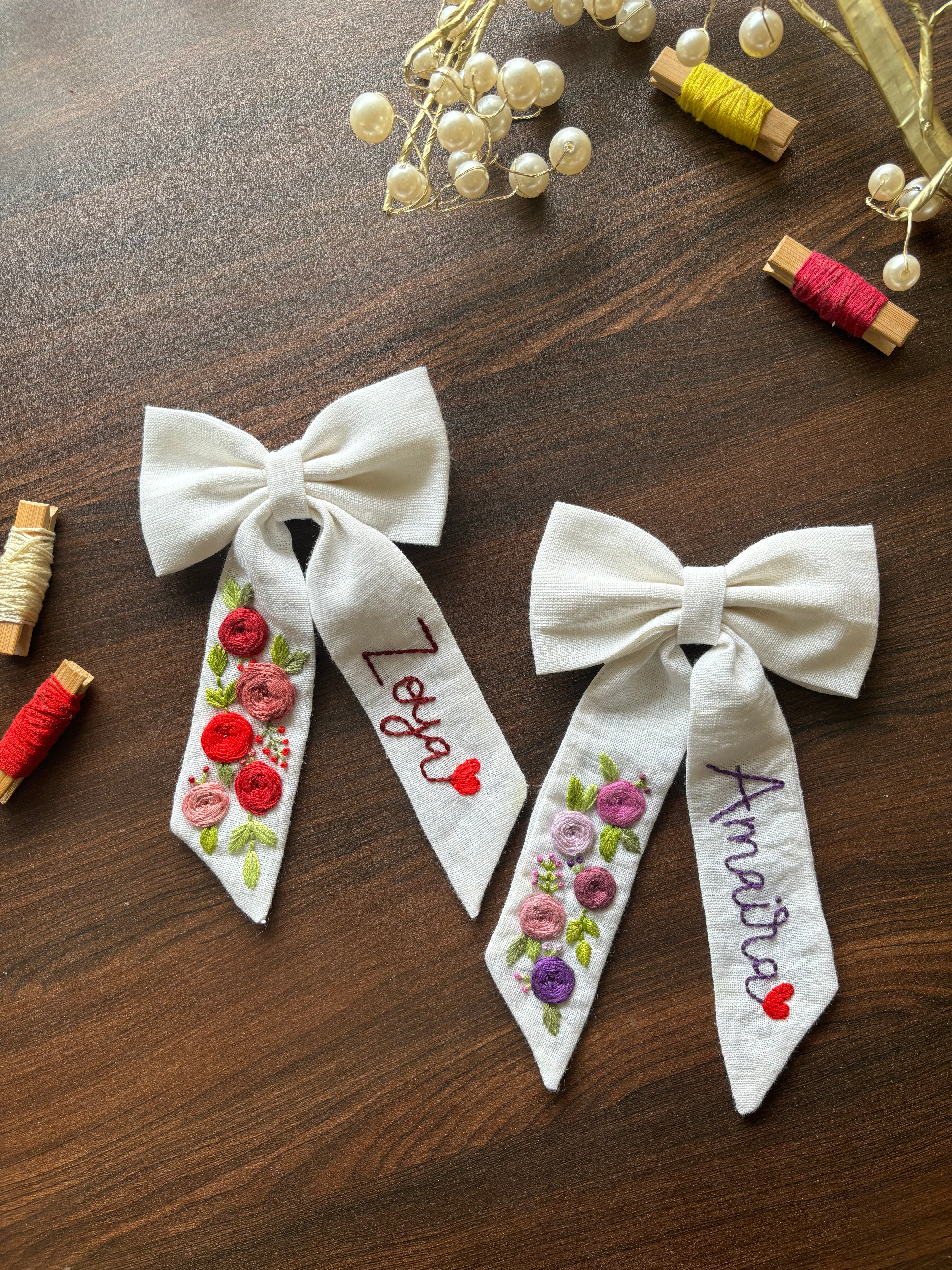 Name Customized Embroidered Bow