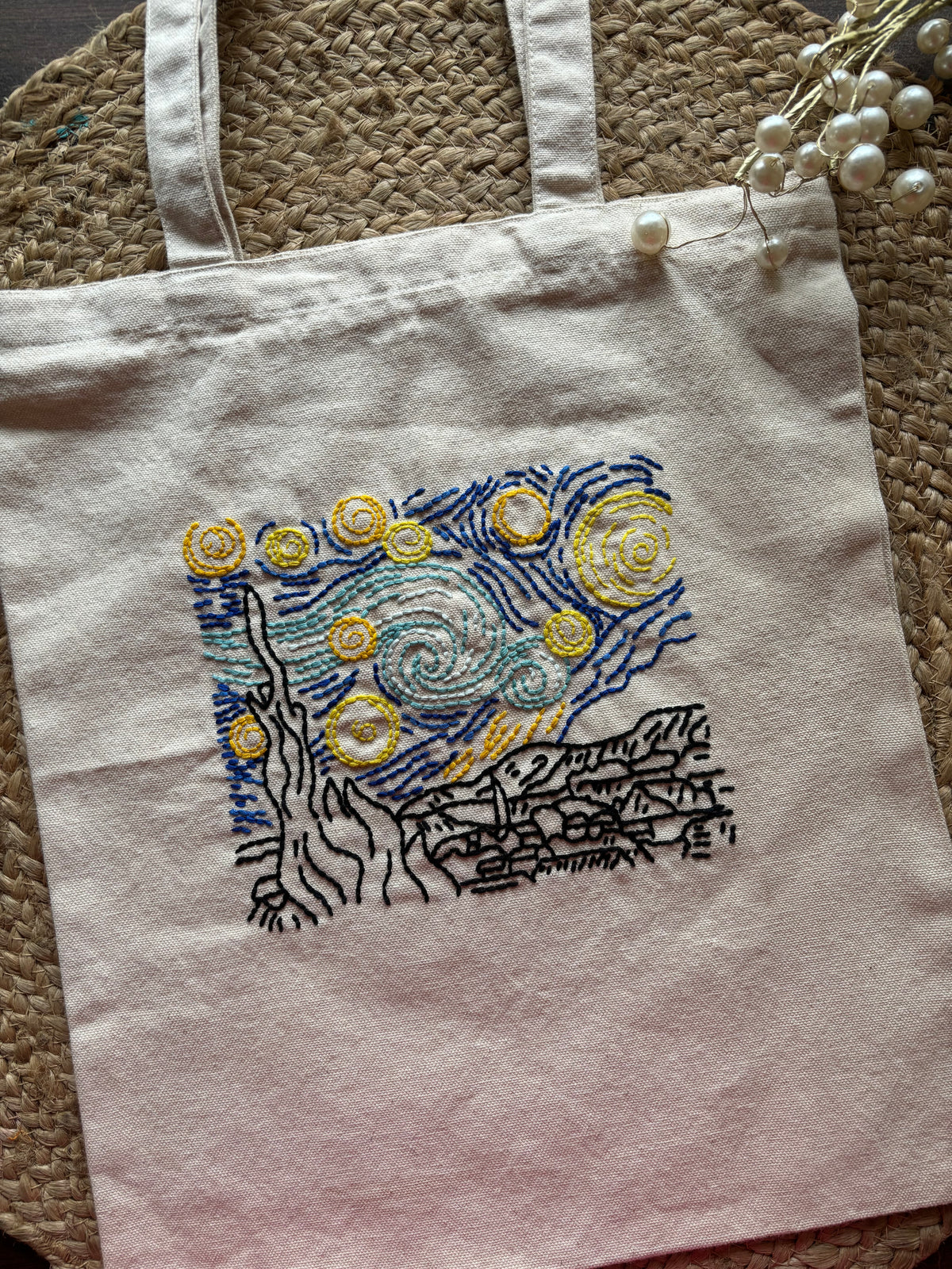 Starry Night - Embroidered Tote Bag