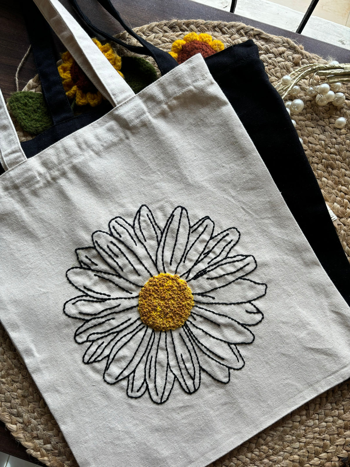 Abstract Flower - Embroidered Tote Bag