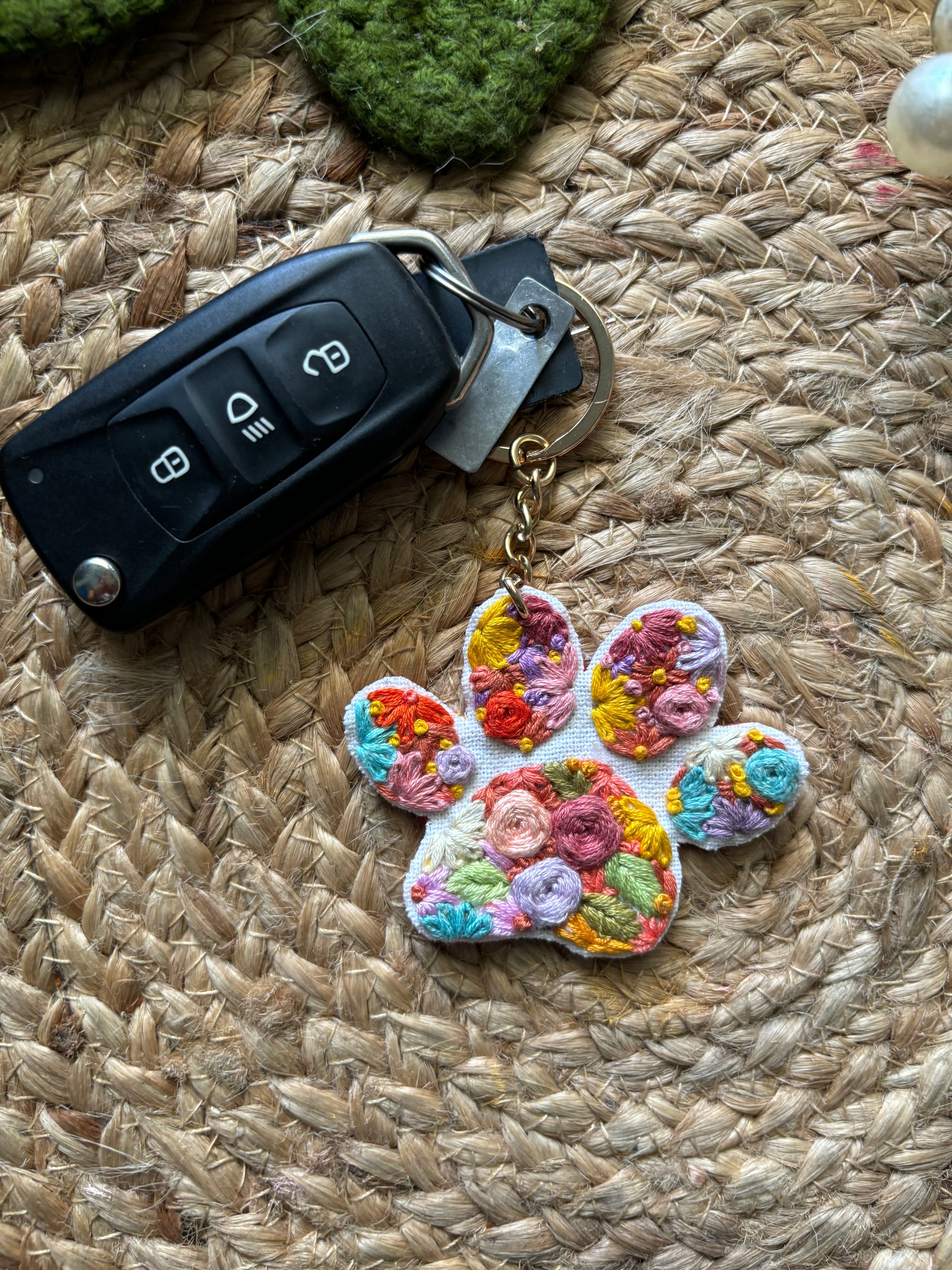 Dog Paw Embroidered Keychain