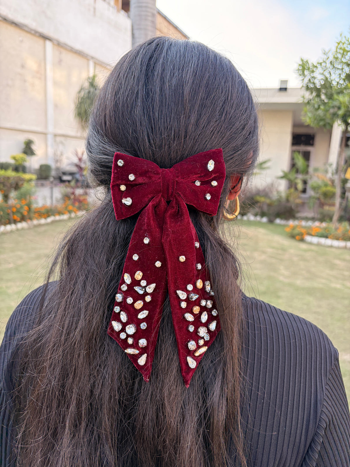 Sequin Suede -  Embroidered Bow