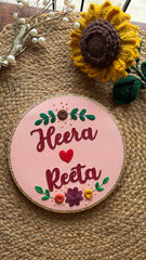 Floral Couple Embroidered Name Plate - Circular