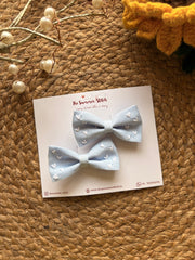 Bluebird Hearts-  Embroidered Bow