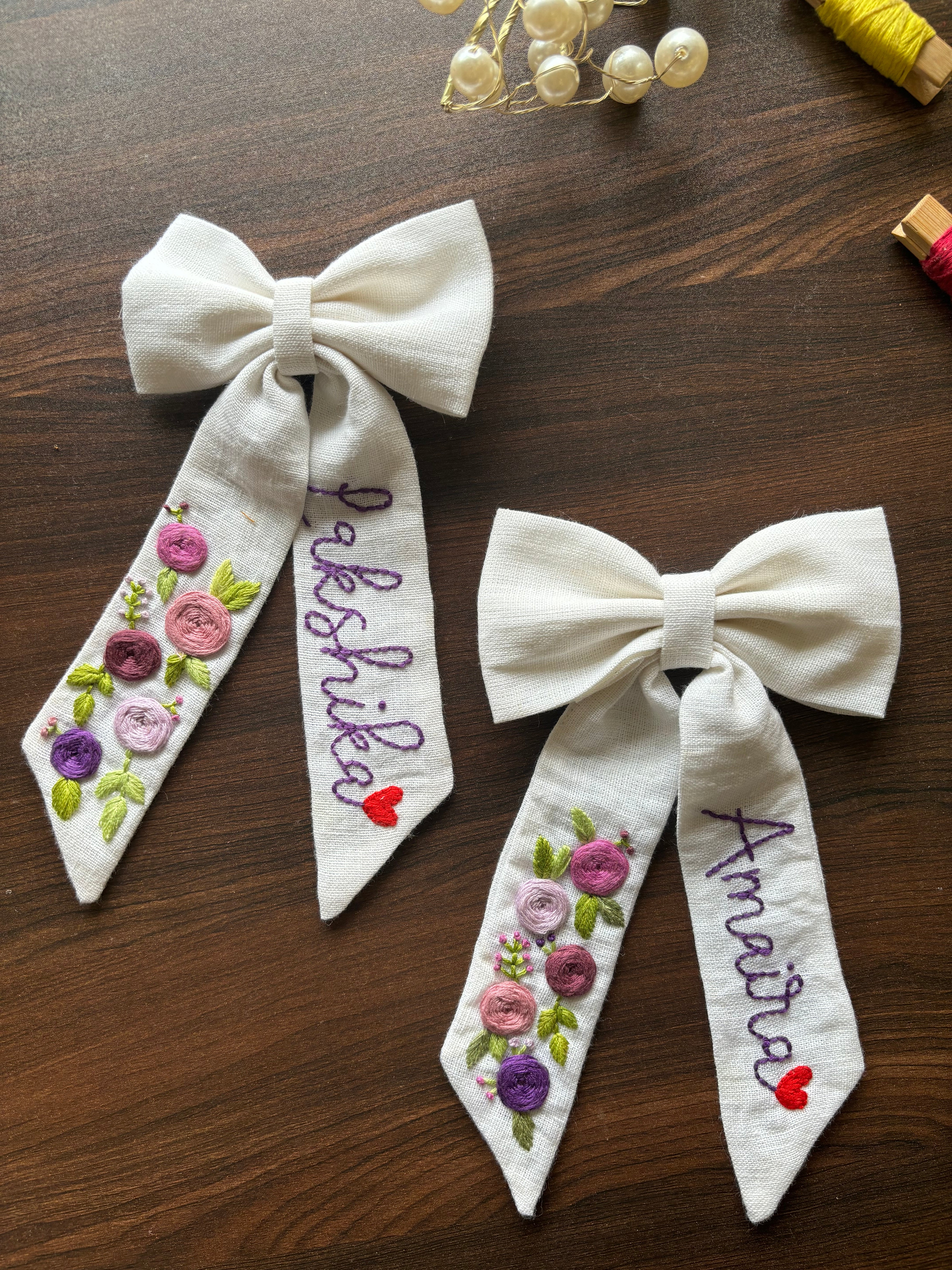 Name Customized Embroidered Bow