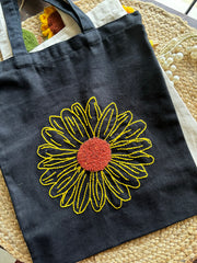 Abstract Flower - Embroidered Tote Bag