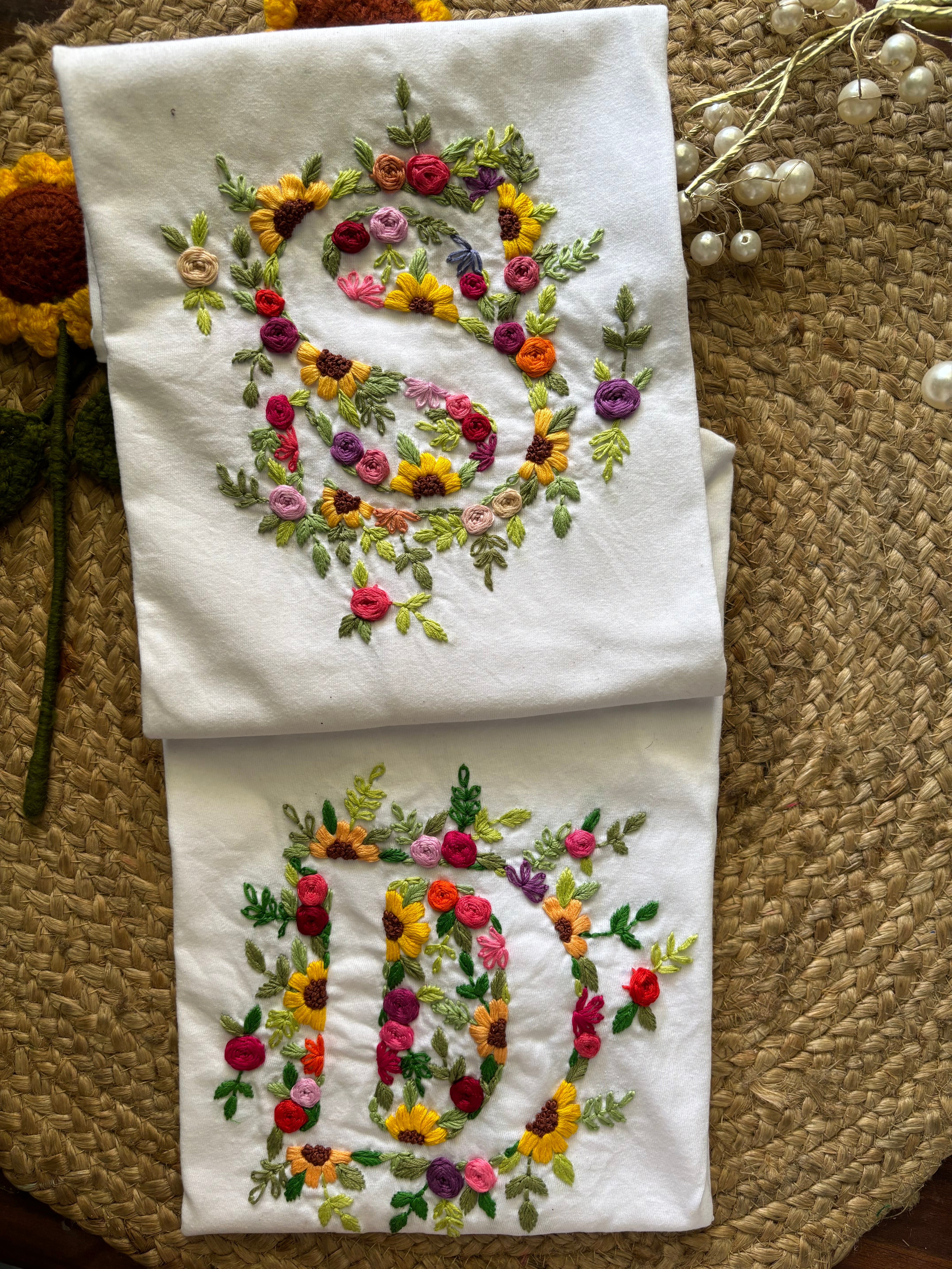 Floral Initial Embroidered T-shirt