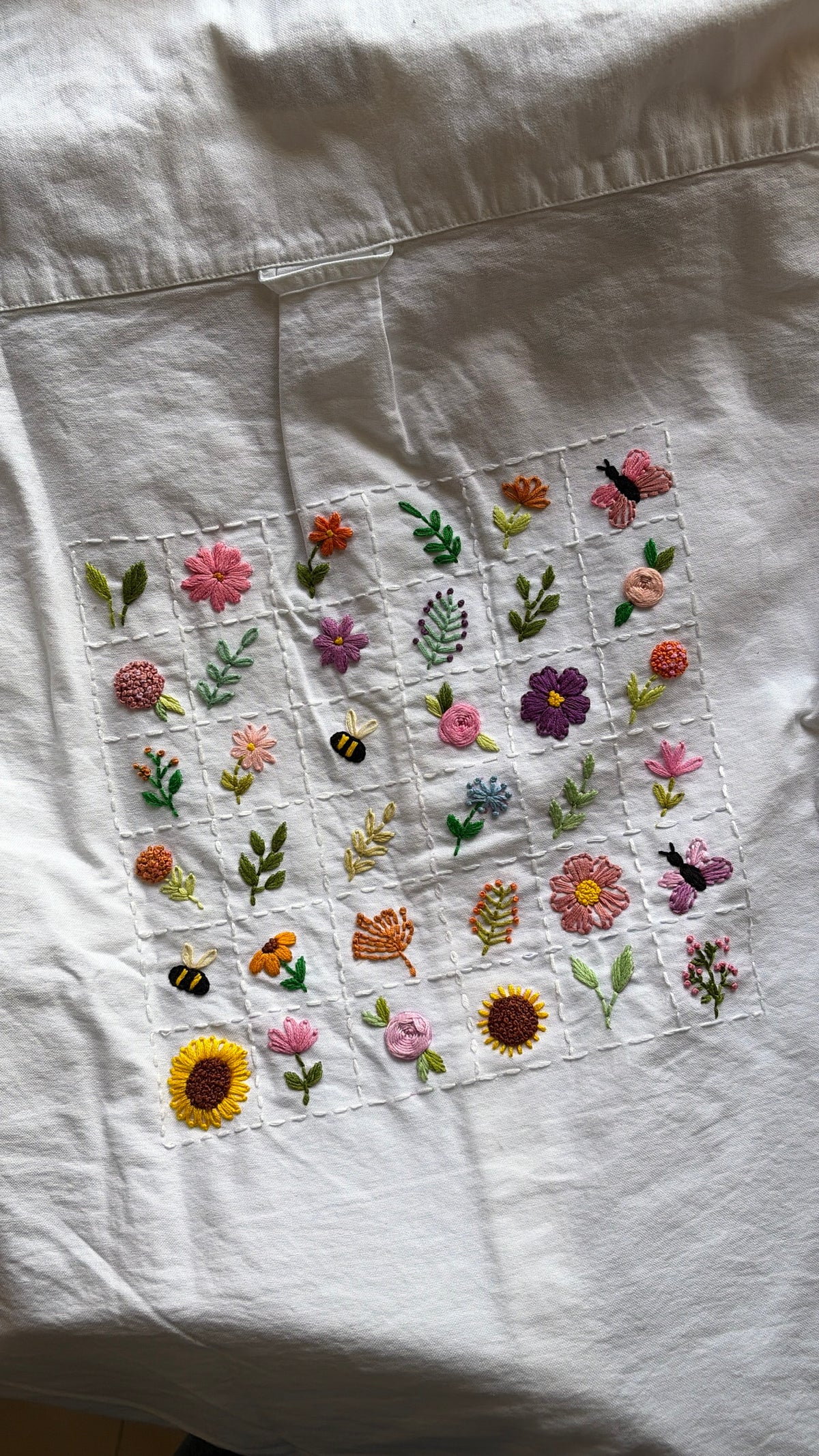Bloom Grid - Cotton Linen Embroidered Shirt