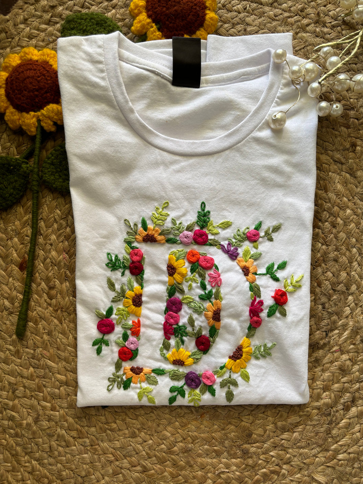 Floral Initial Embroidered T-shirt