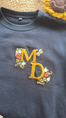 Couple Initials Floral Embroidered Sweatshirt