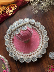 Pastel Pearl Embroidered Channi and Thali Set- Karwachauth Special