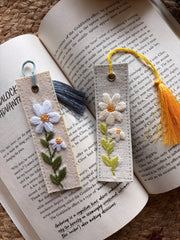 White Daisies - Embroidered Bookmark