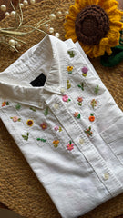 Bloom Grid - Cotton Linen Embroidered Shirt