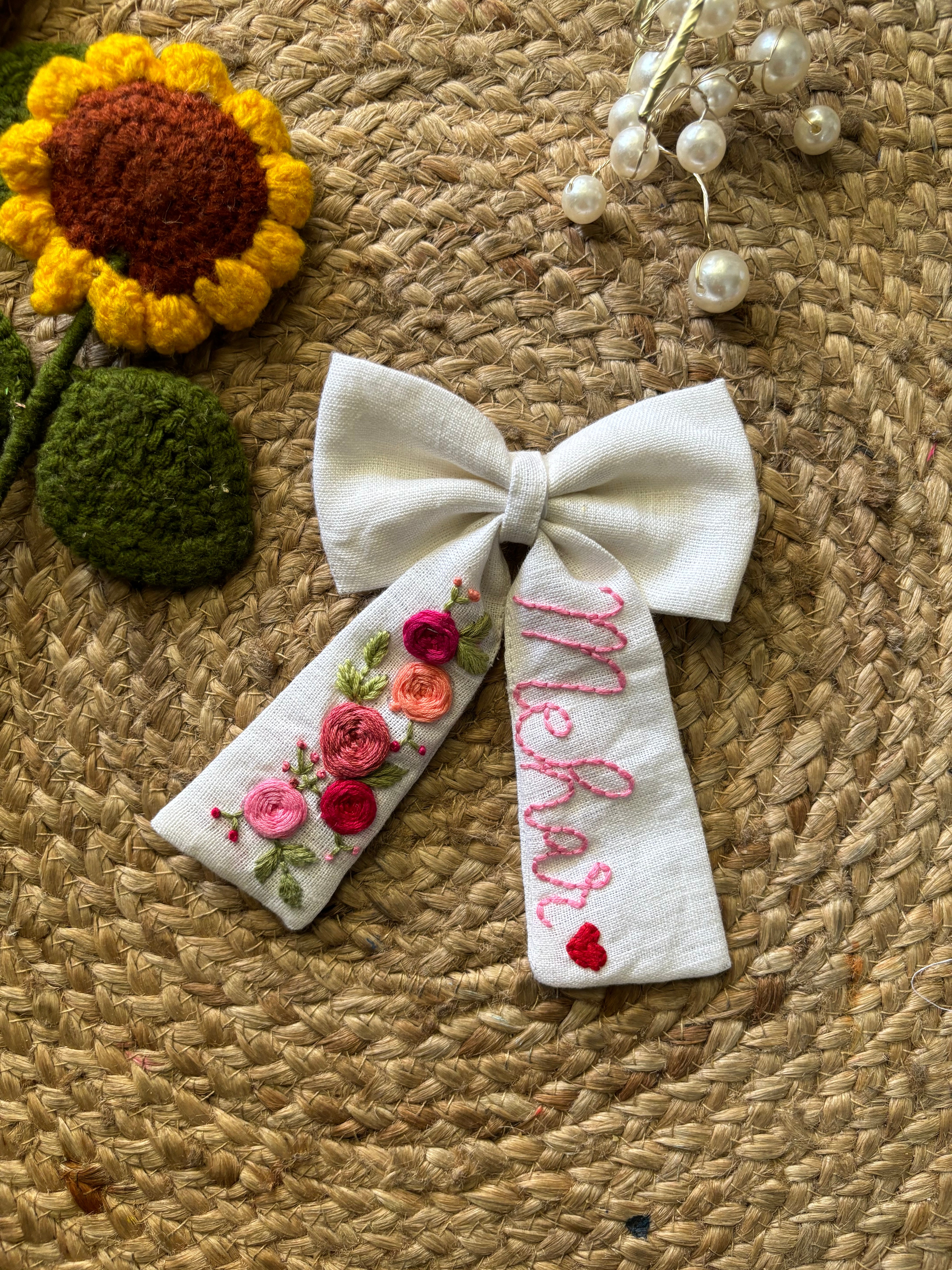 Name Customized Embroidered Bow