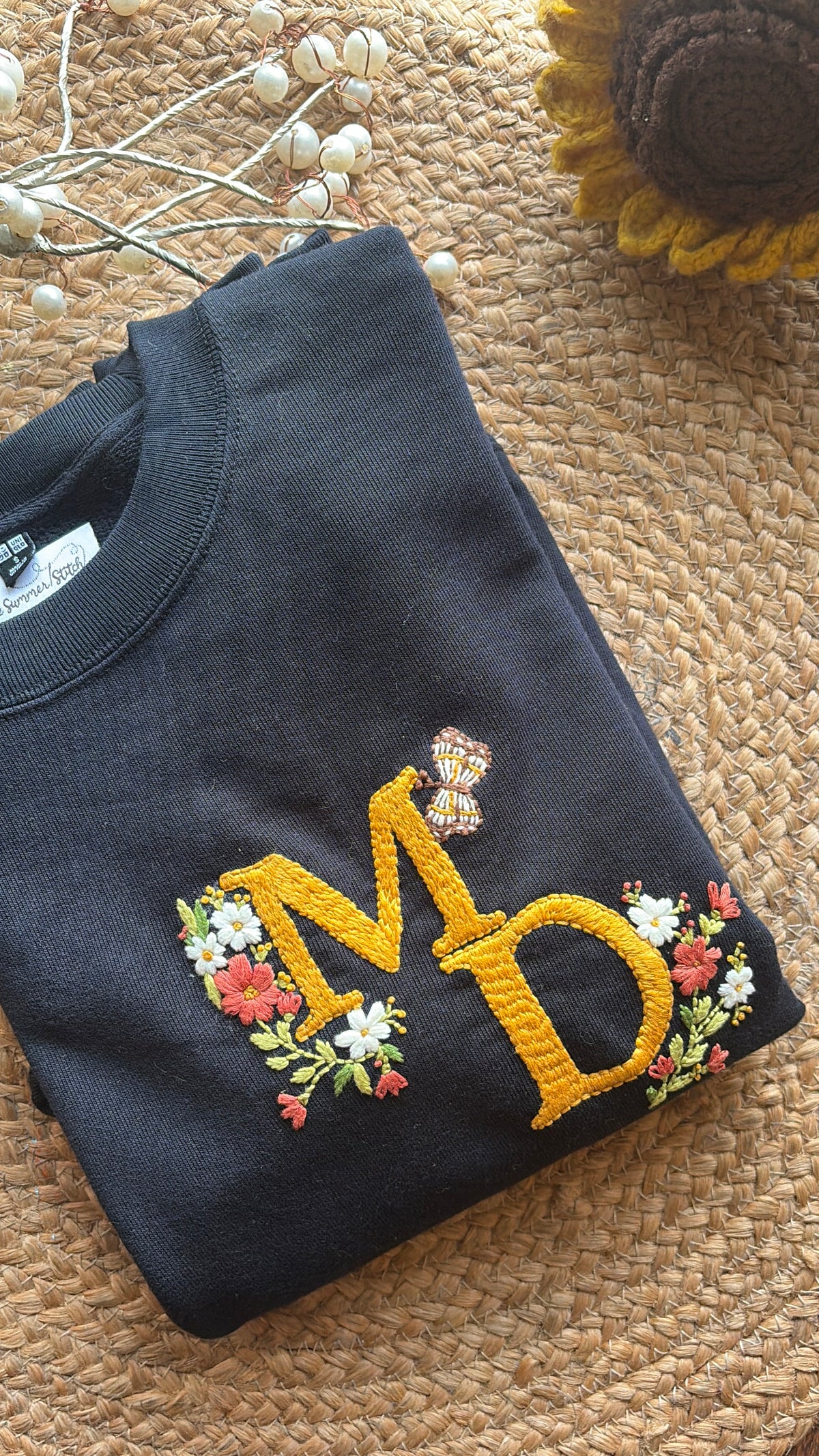 Couple Initials Floral Embroidered Sweatshirt
