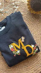 Couple Initials Floral Embroidered Sweatshirt