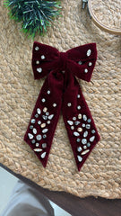 Sequin Suede -  Embroidered Bow