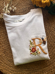 Customized Embroidered T-shirt - Florals and Bee