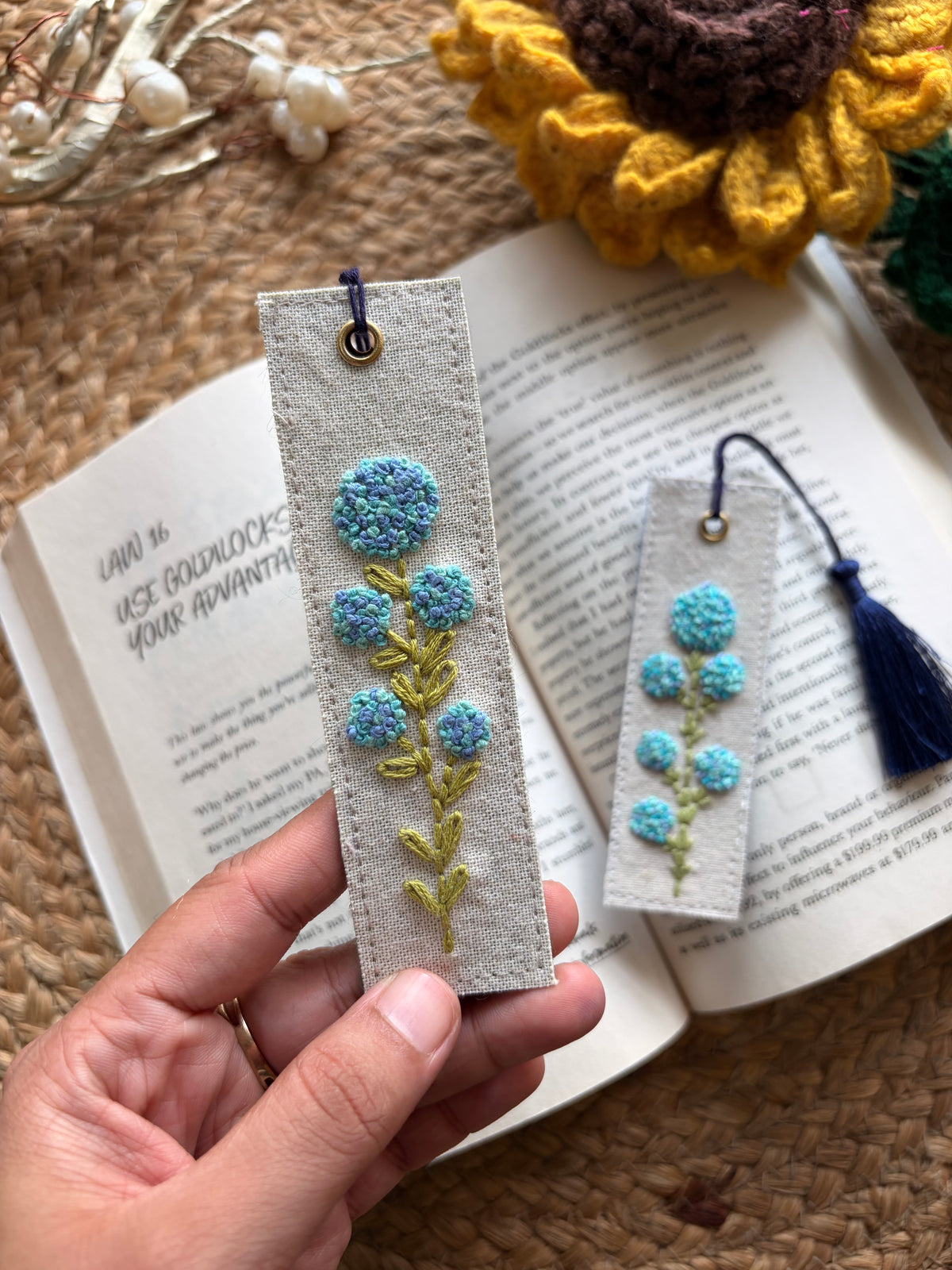 Blue Blossoms - Embroidered Bookmark