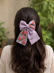 Lavender Rose-  Embroidered Bow