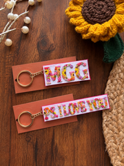 Embroidered Floral Name Keychain