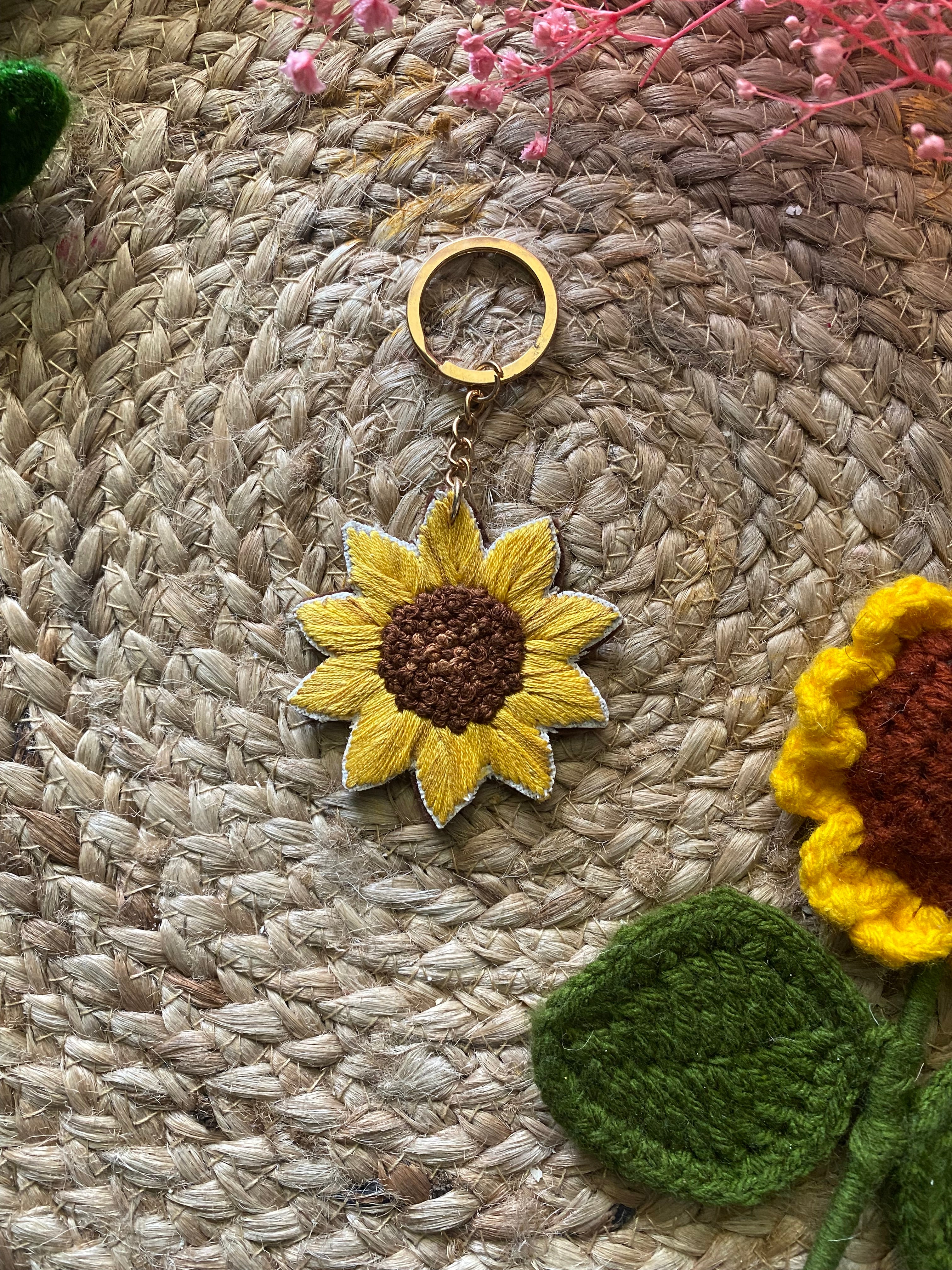 Sunflower Embroidered Keychain