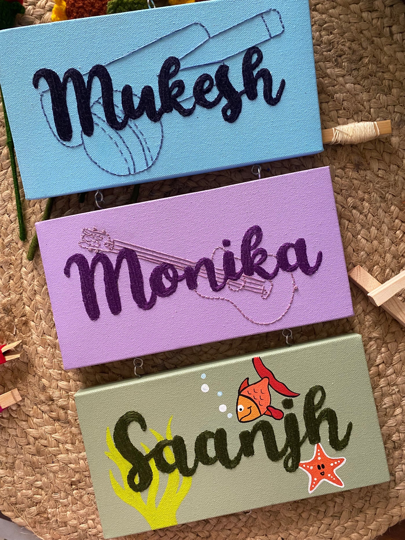 Embroidered Hanging Name Plate - 3 Names – The Summer Stitch