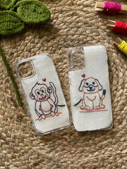 Monkey and Puppy - Couple Embroidered Mobile Cover