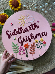 Spring Embroidered Name Plate - Circular