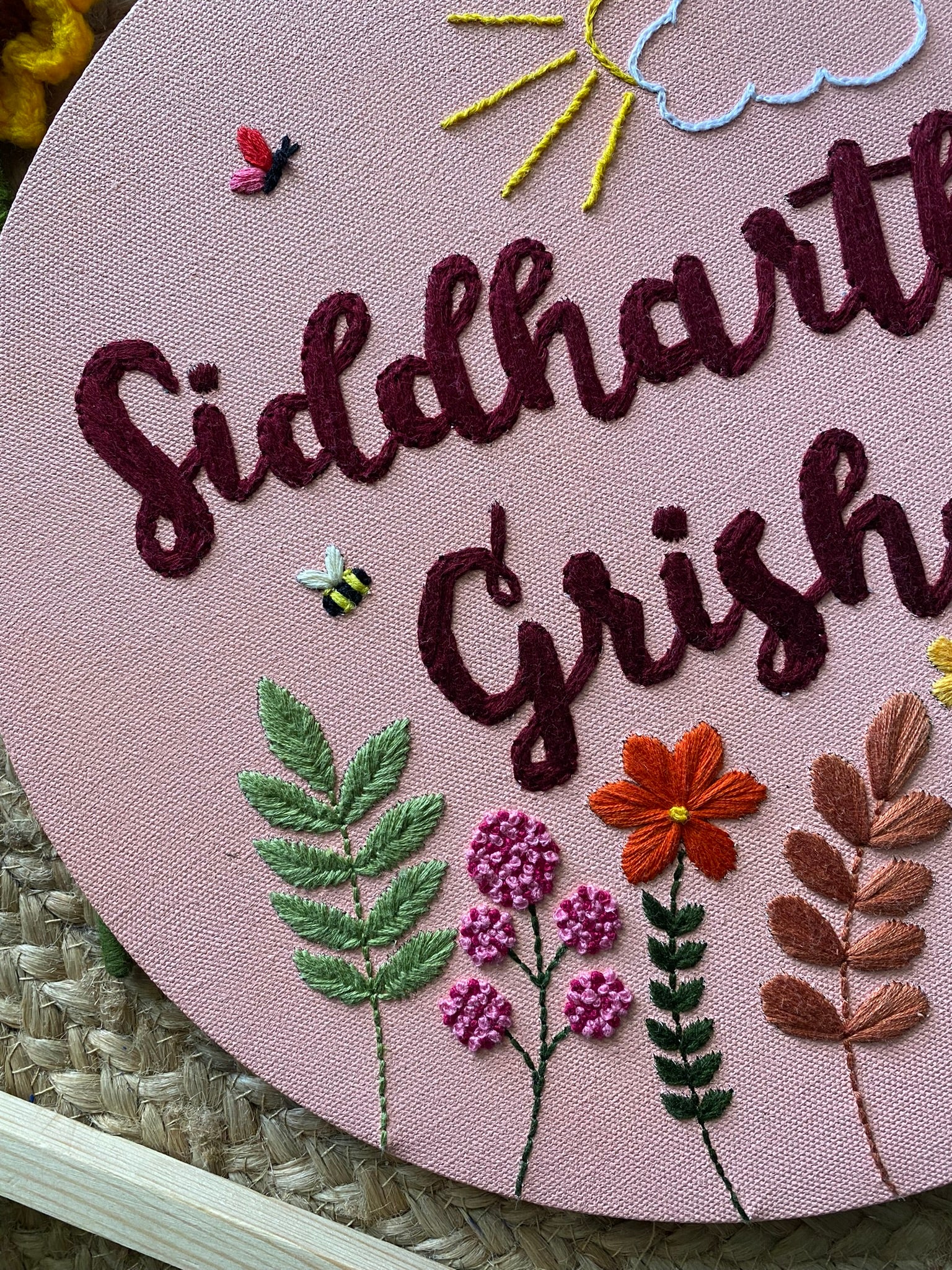 Spring Embroidered Name Plate - Circular