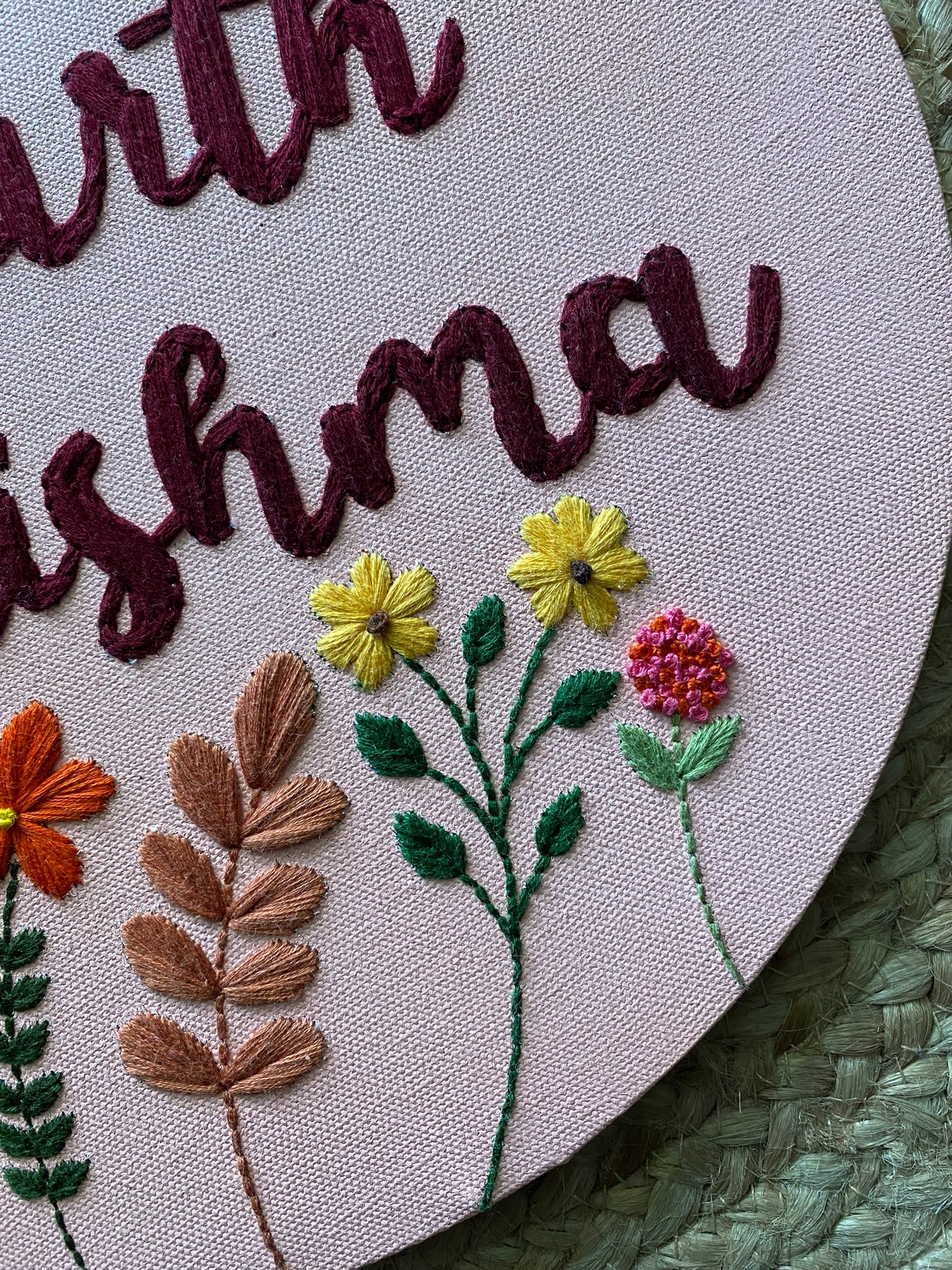 Spring Embroidered Name Plate - Circular