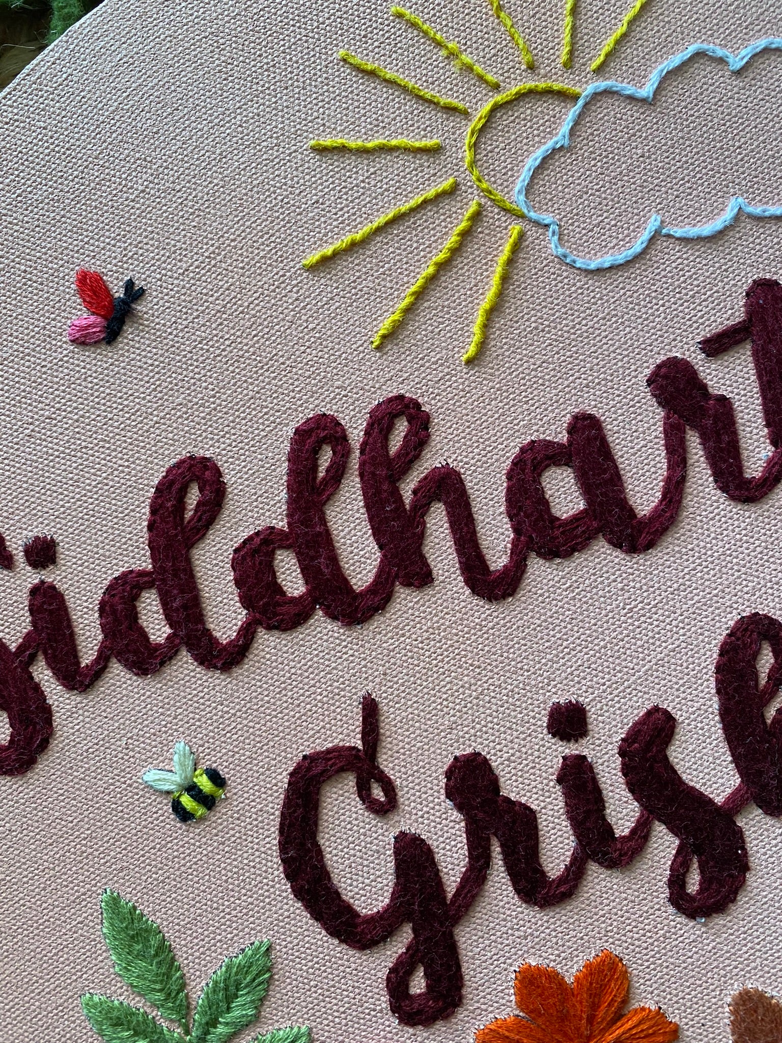 Spring Embroidered Name Plate - Circular